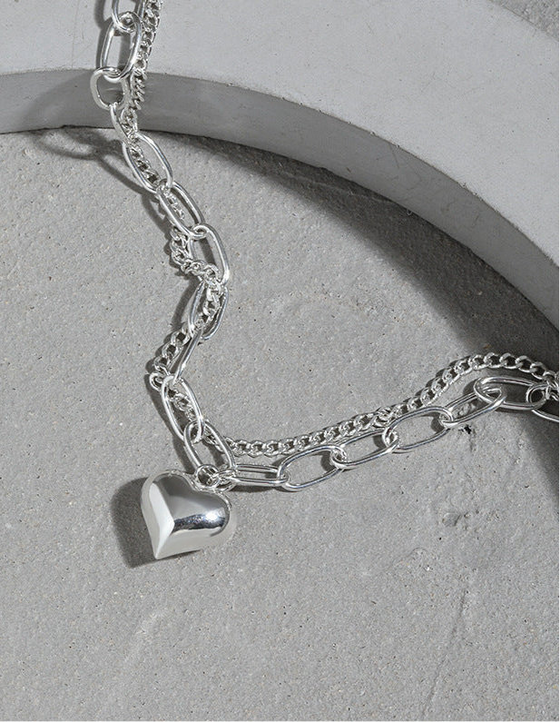 Girl Double Layers Hollow Chain Heart 925 Sterling Silver Bracelet