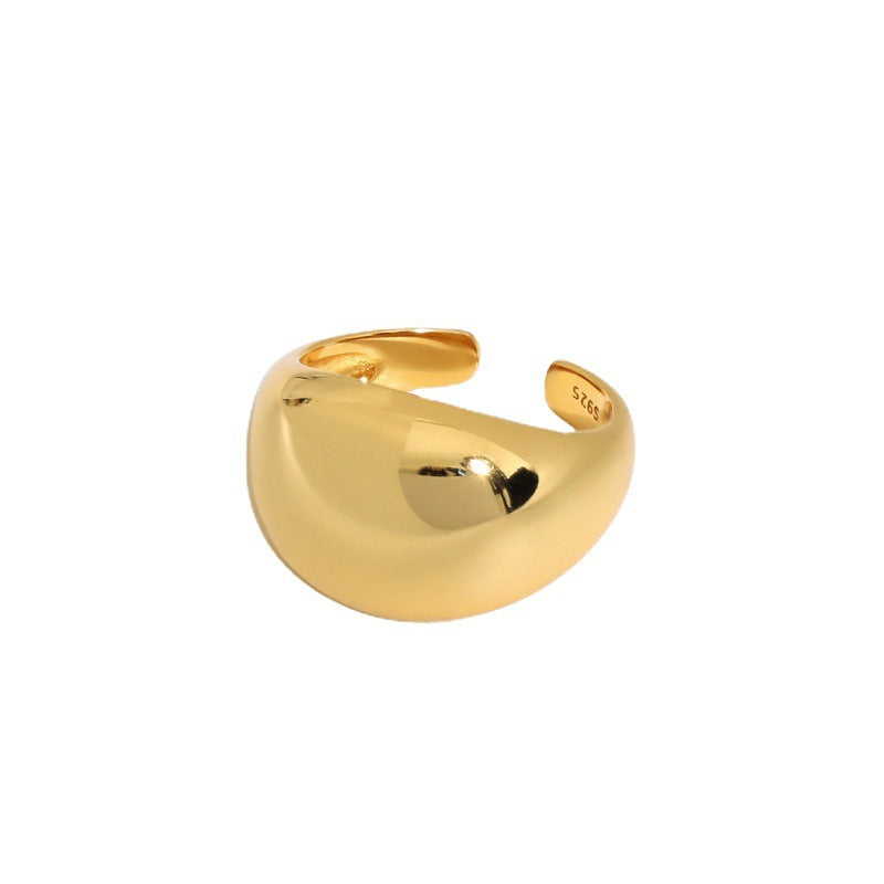 INS niche design minimalist geometric curved surface smooth texture S925 pure silver open ring for women