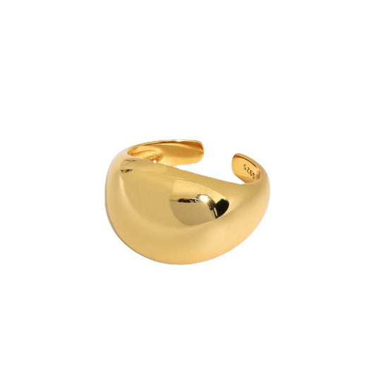 INS niche design minimalist geometric curved surface smooth texture S925 pure silver open ring for women